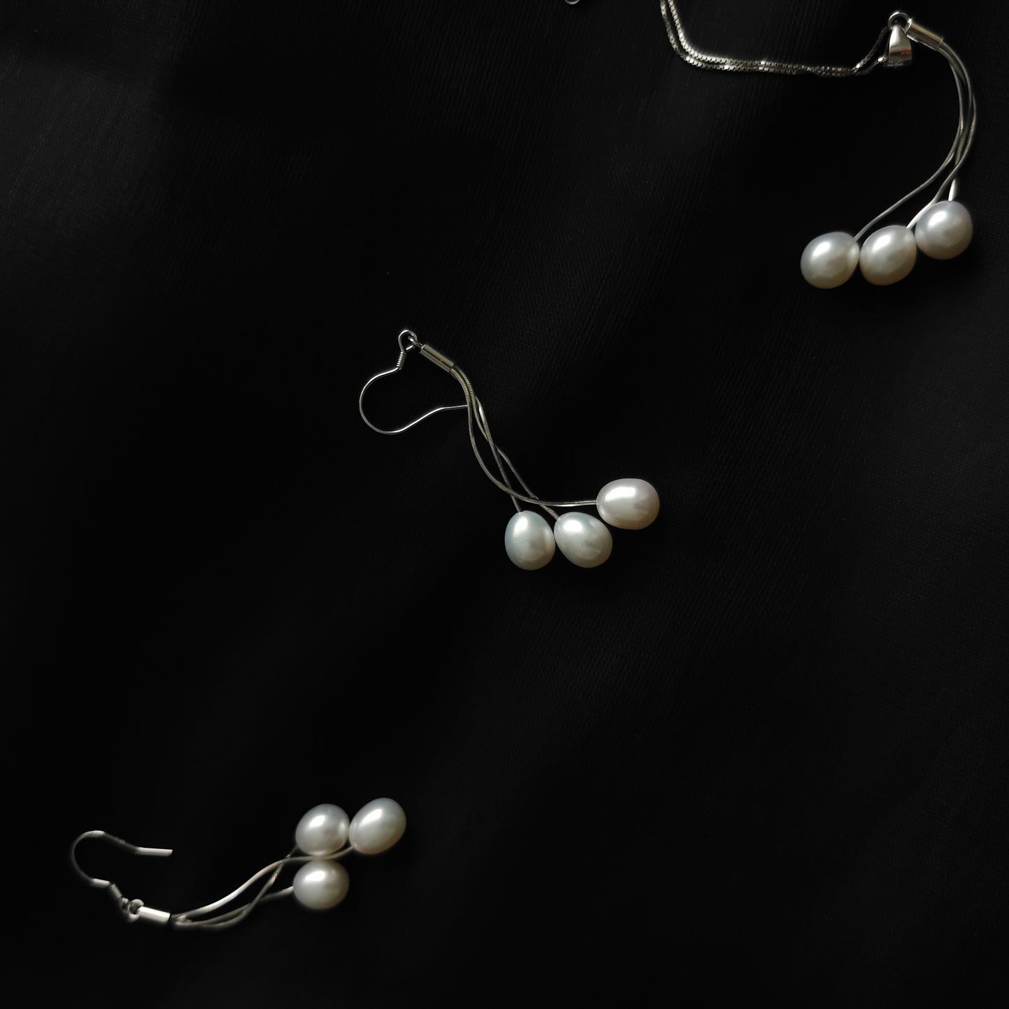 DMEM2302 Parure collier boucles d'oreilles 3 gouttes de perle d'eau douce