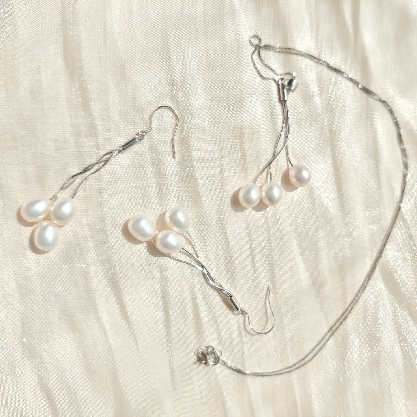 DMEM2302 Parure collier boucles d'oreilles 3 gouttes de perle d'eau douce