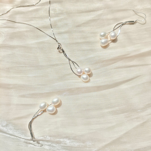 DMEM2302 Parure collier boucles d'oreilles 3 gouttes de perle d'eau douce